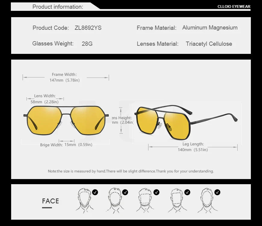 CLLOIO Anti-Glare Day & Night Vision Glasses – Polarized Photochromic UV400 Driving Sunglasses for Men & Women