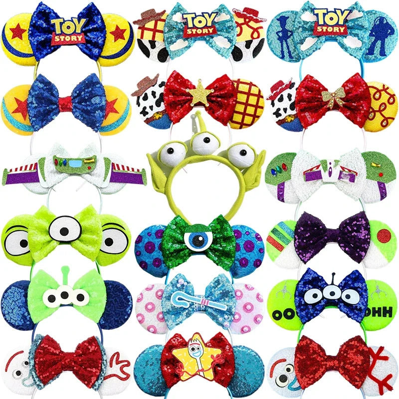 Toy Story Character Headbands - Sequin Bow, Woody, Buzz Lightyear & Alien Hair Accessories for Girls