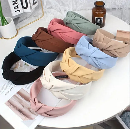 New Fashion Knotted Headbands for Women – Solid Color Cloth Hair Bands, Wide Soft Hair Hoop, Hair Accessories for Girls