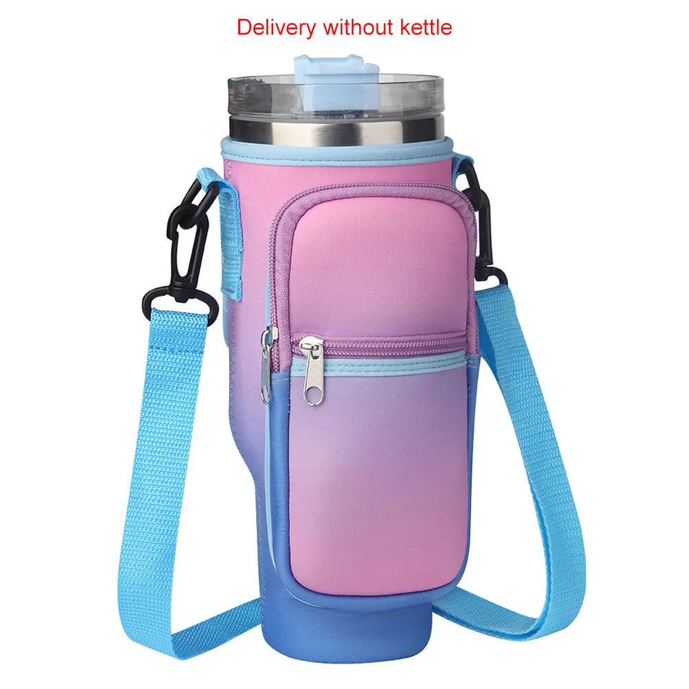 Portable Water Bottle Carrier Bag – Neoprene Holder with Phone Pocket for Stanley 40oz Tumbler with Handle