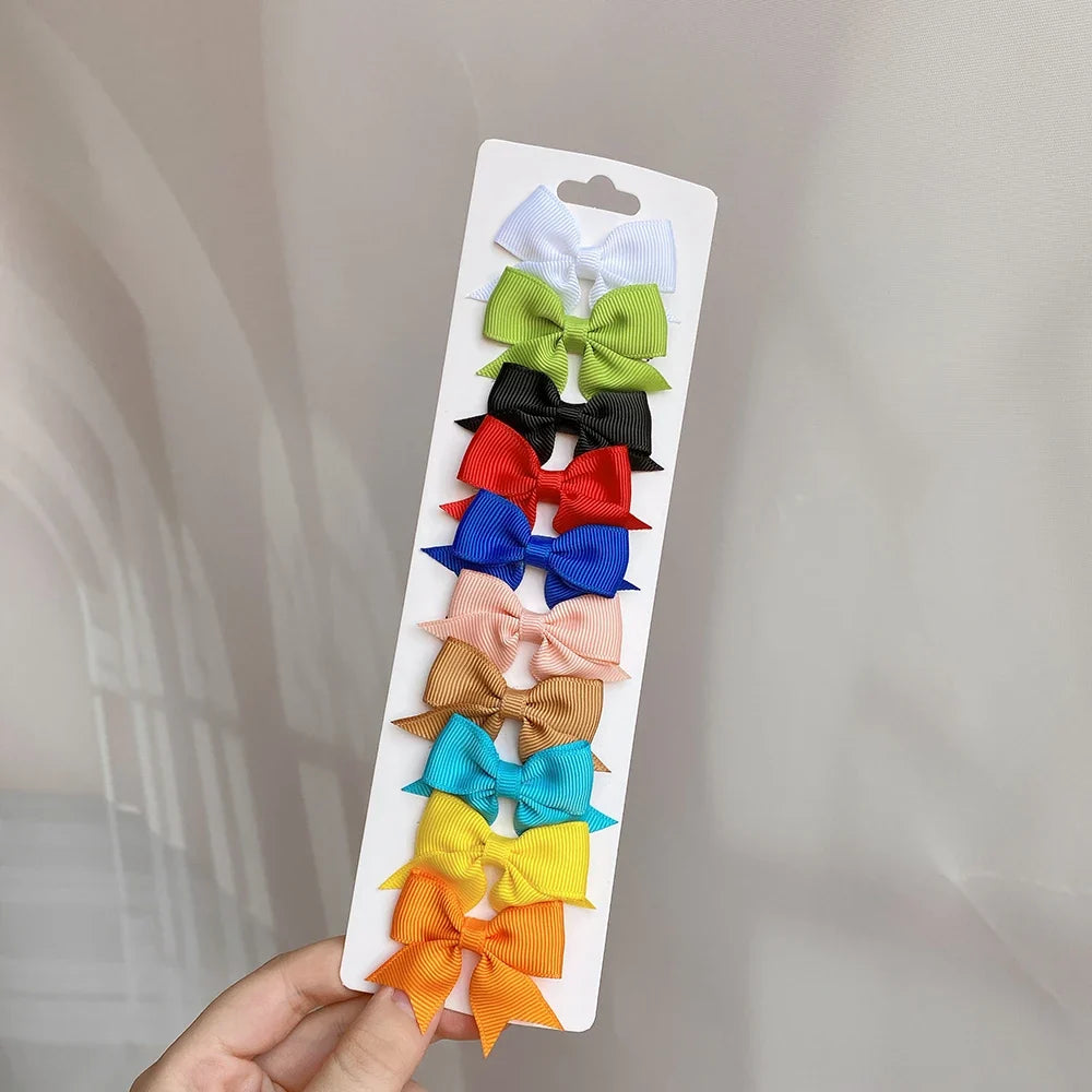 10pcs Kids Bow Hair Clips - Handmade Ribbon Bowknot Barrettes for Baby Girls Hair Accessories