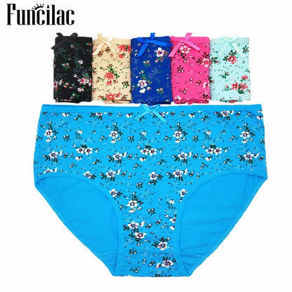 6 Pcs Women’s Cotton Briefs Set - Plus Size Sexy Print Mid-Rise Panties with Breathable Cotton Crotch