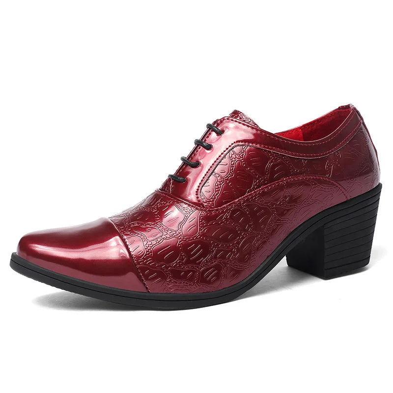 Luxury Red High Heel Men’s Dress Shoes - Pointed Toe Leather Moccasin Wedding Oxford Shoes