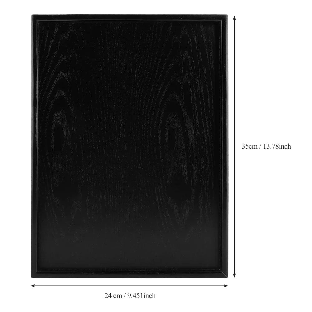 Black Wood Rectangular Tea Tray – Decorative Serving Plate for Cups, Desserts, Candy & Restaurant Use
