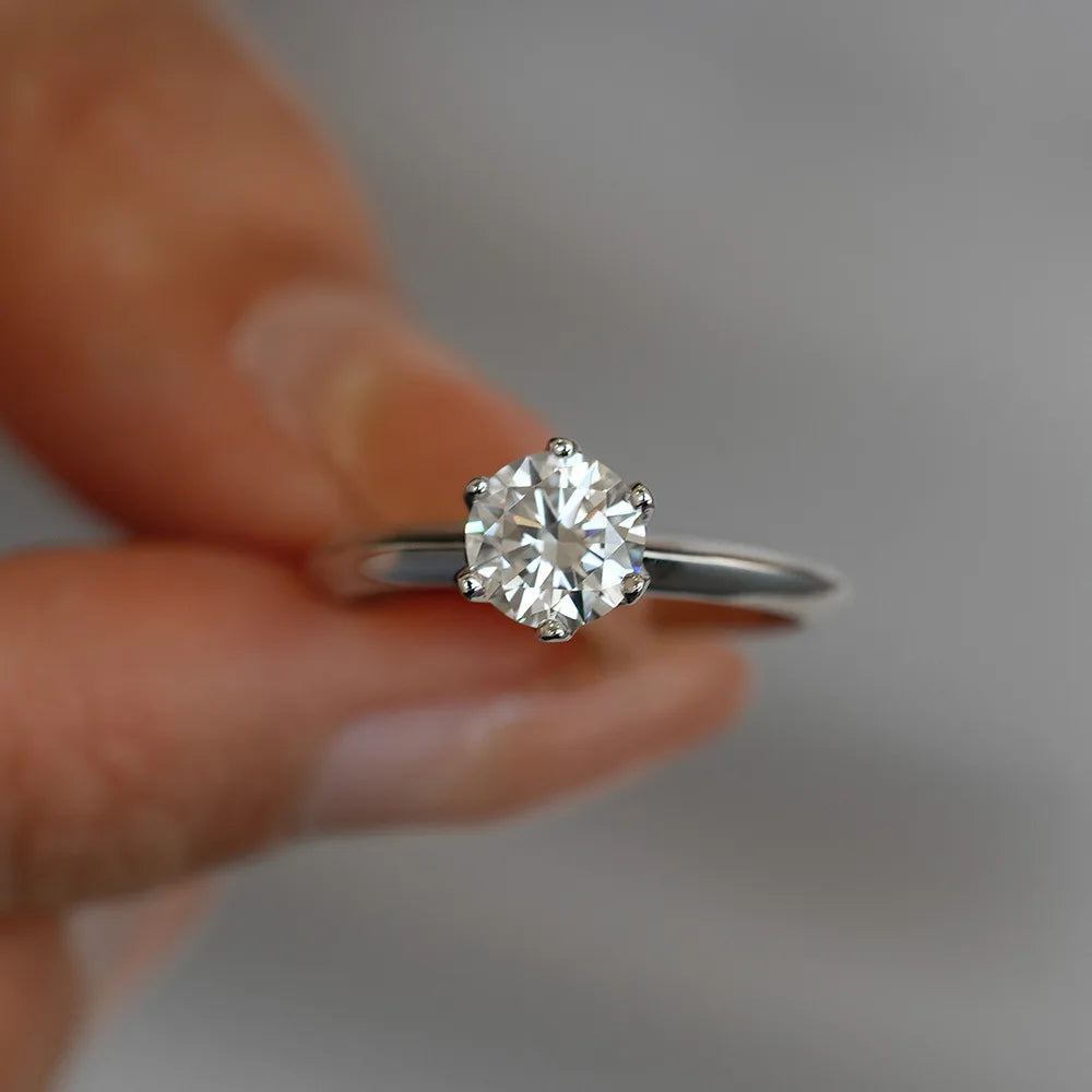 EWYA GRA Certified D Color Moissanite Solitaire Engagement Ring 0.5–10CT — 925 Sterling Silver Bridal Wedding Band for Women