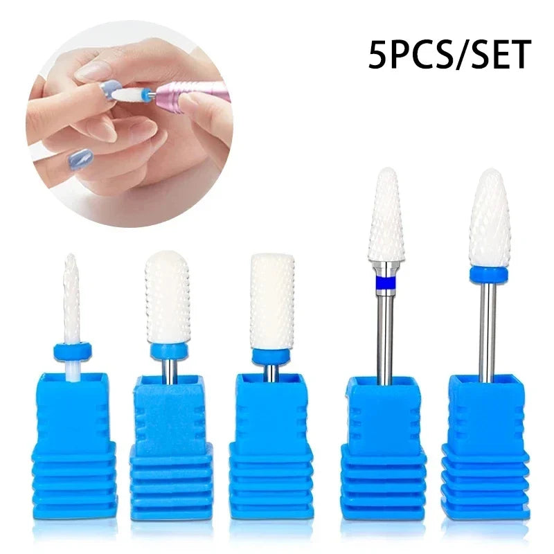 5pcs Ceramic Nail Drill Bit Set - Electric Nail Cutter Bits for Manicure & Pedicure Machine, Nail Accessories & Tools