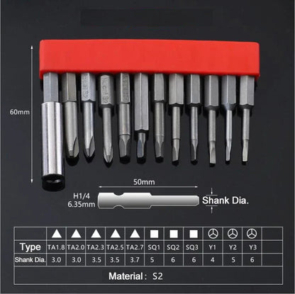 12Pcs 1/4 Inch Magnetic Screwdriver Bits - 50mm 75mm 100mm Long Power Tool Bit Set