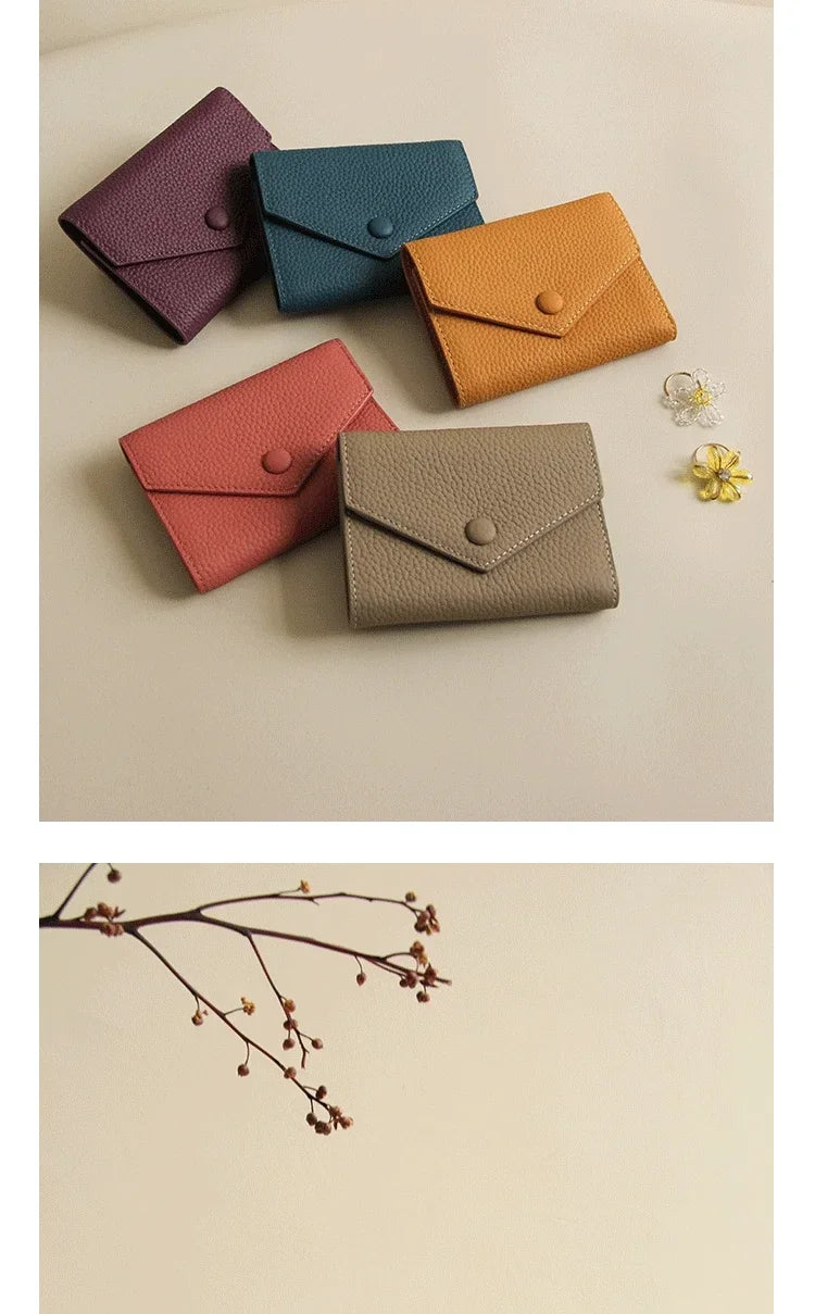 2024 New PU Leather Women's Small Wallet – Luxury Envelope Card Holder, Designer Zip Coin Purse, Short Cowhide Style