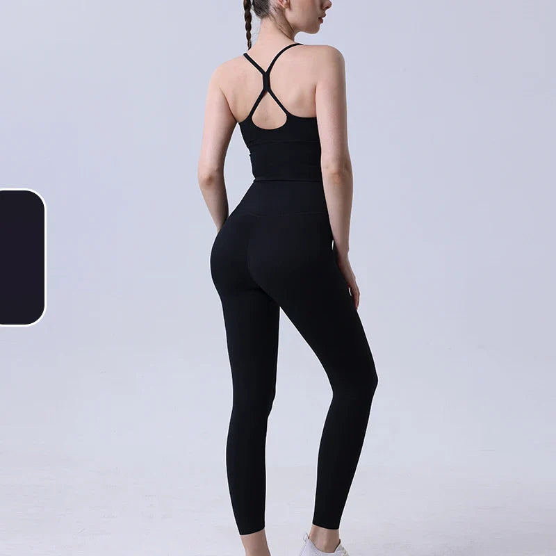 2-Piece Women’s Yoga Tracksuit – Athletic Pilates Fitness Set with Push-Up Sports Bra & Leggings for Gym Workout