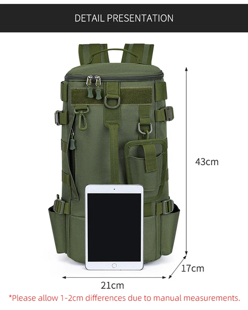 Tactical Fishing Backpack – Multifunctional Tackle Bag with Rod Holders, Molle Storage for Fishing, Camping & Hiking