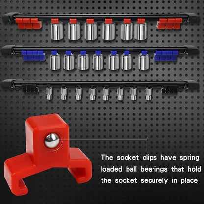 Universal Socket Organizer Rail – 1/4", 3/8", 1/2" Wrench Holder Plastic Bracket for Wall Mount & Home Repair Tools