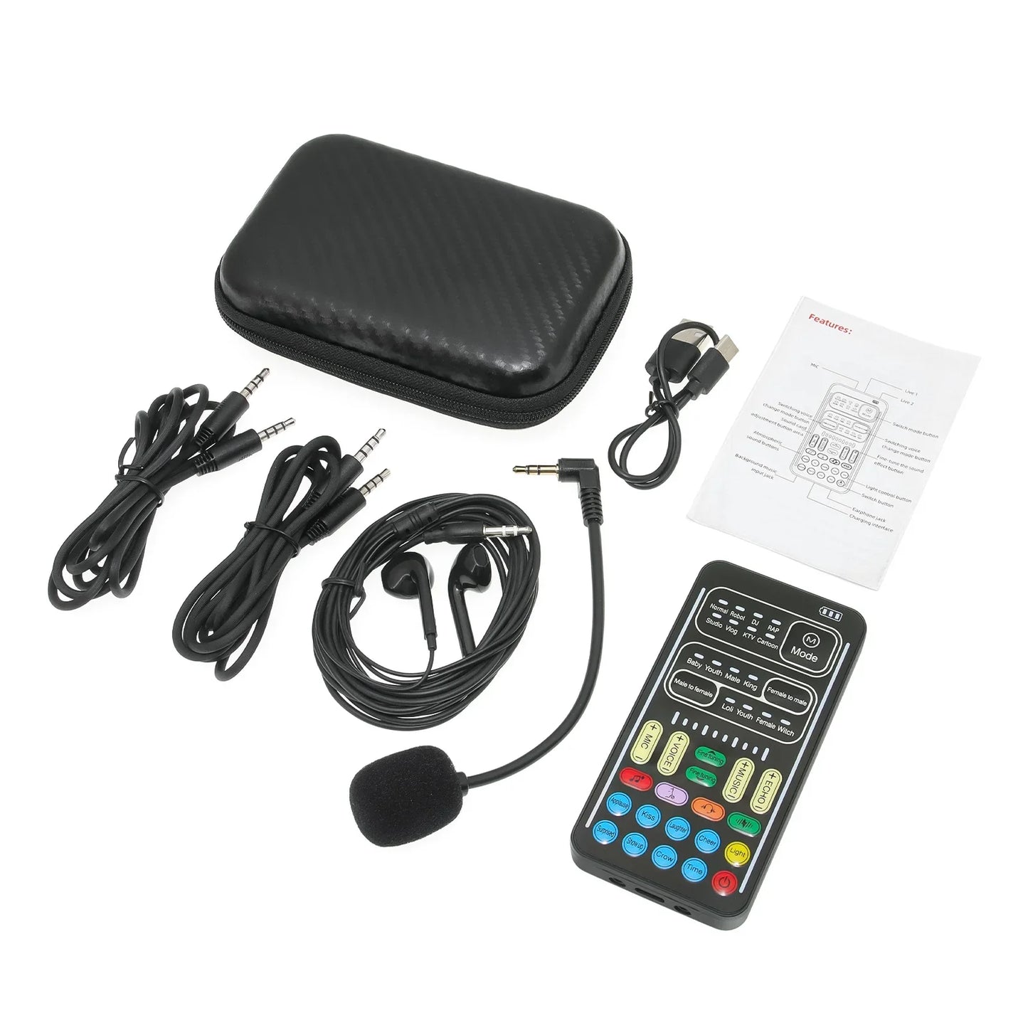 I9 Mini Voice Changer Sound Card Kit - Audio Effects Machine with Headphones & Microphone for Phone Live Streaming