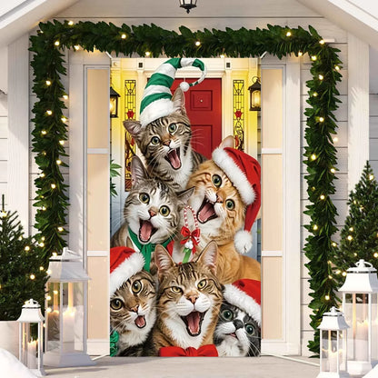 Cute Animals Christmas & New Year Door Cover – Dog, Cat, Snowman, Gingerbread Man Holiday Outdoor Winter Decoration Gift
