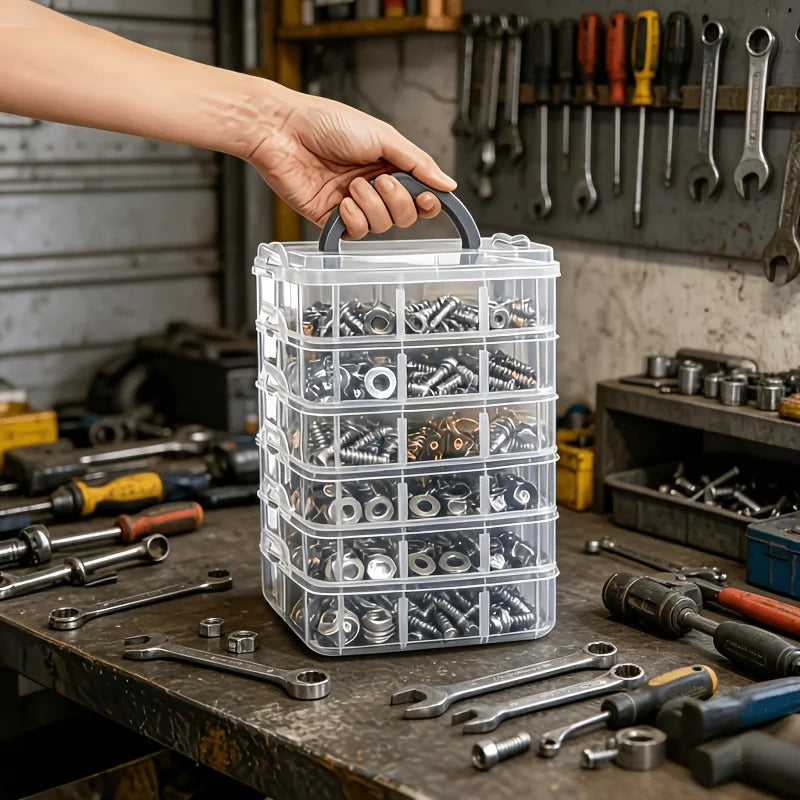 6-Layer Transparent Tool Storage Box - Multifunctional Organizer for Screws & Hardware