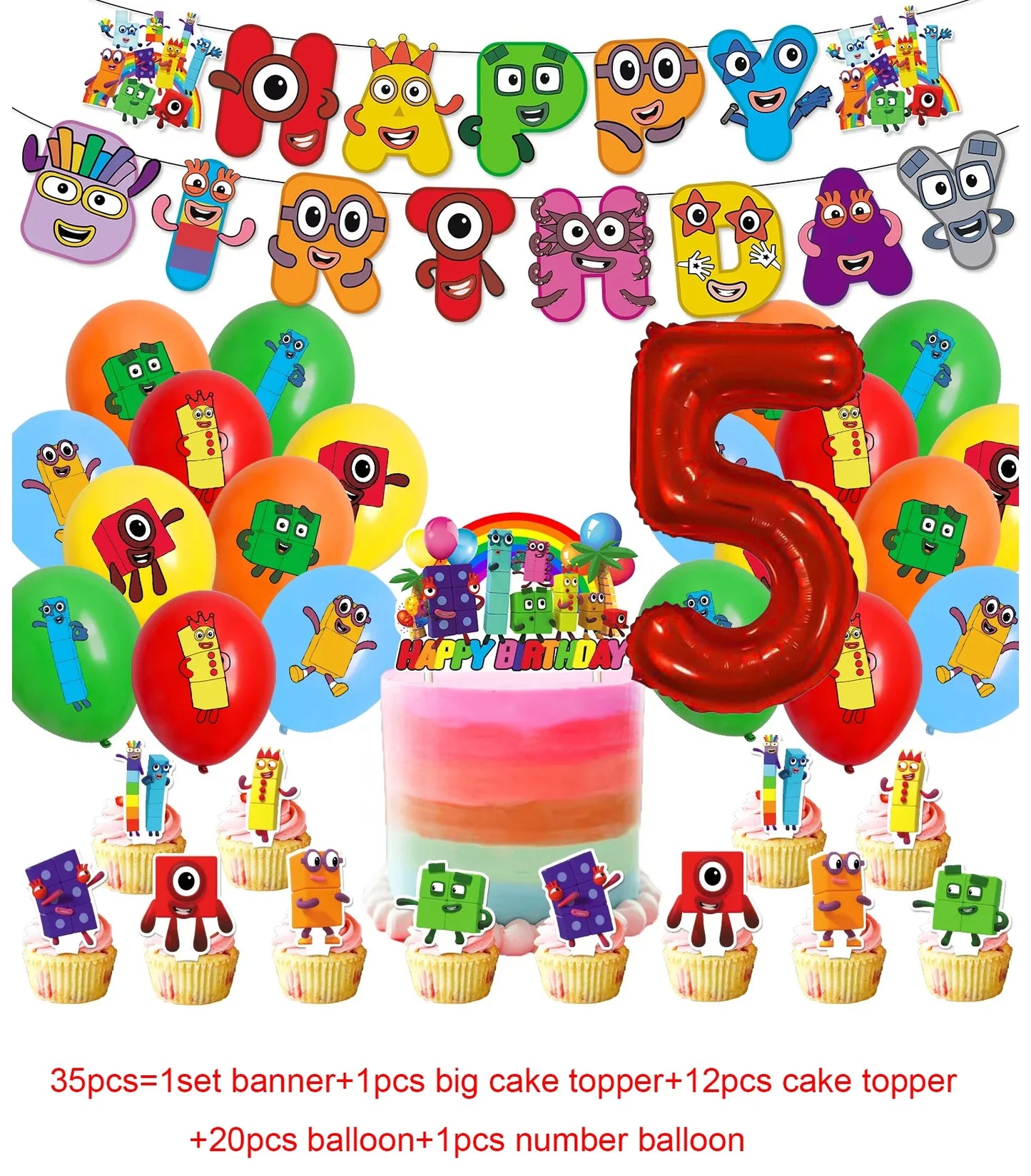 Number Birthday Building Blocks Party Decorations Set – Tablecloth, Banner, Balloons & Cake Topper for Kids & Baby Shower Supplies