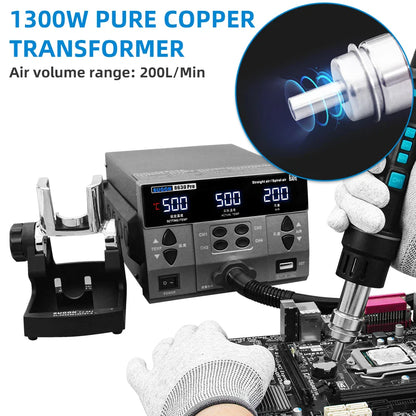 SUGON 8630Pro 1300W Hot Air Gun - Digital Display BGA Rework Station with Curved Nozzle for Welding & Desoldering Repair