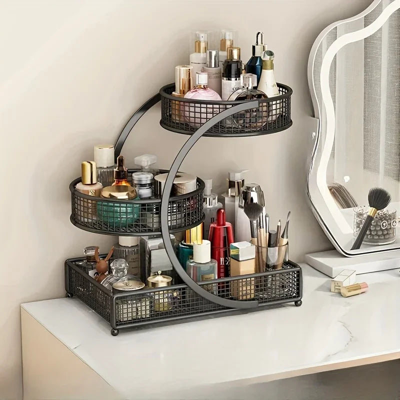 Metal Makeup Storage Rack – Multi-Layer Cosmetic & Skincare Organizer, Lightweight No-Installation Dresser Box for Home