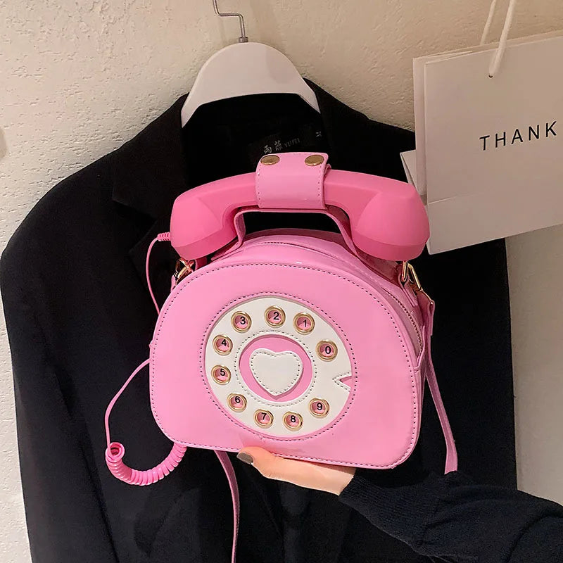 Women’s Creative Telephone-Shaped Crossbody Bag – Retro PU Leather Small Shoulder Handbag