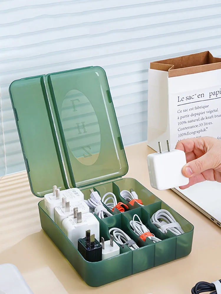 Large Charger & Cable Storage Box – Organizer for Adapters and Accessories with Customizable Dividers