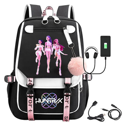 KPop Demon Hunters Print Backpack — Large Capacity School Bag for Rumi, Mira & Zoey Fans, Casual Canvas Travel & Bookbag