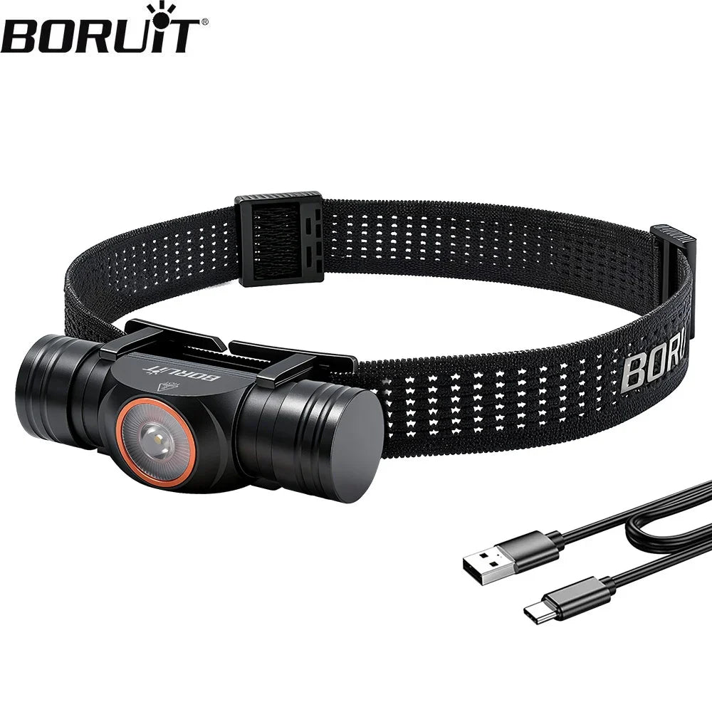BORUiT HP400 LED Headlamp 650LM – TG3 Ultra Bright 7 Modes Type-C Rechargeable 18650 Headlight, Camping & Fishing Waterproof Head Torch Lantern
