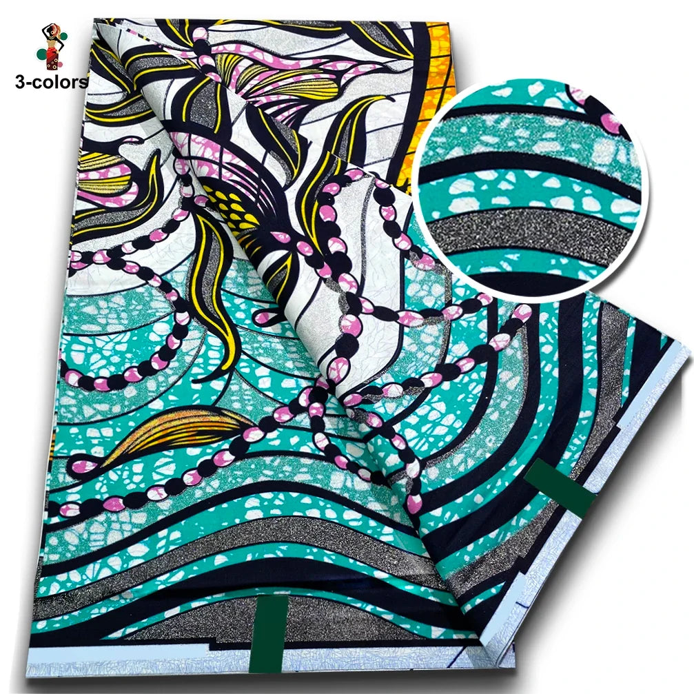 African Golden Wax Fabric - Glitter Gold Print Batik Ankara Pagne Material for Women