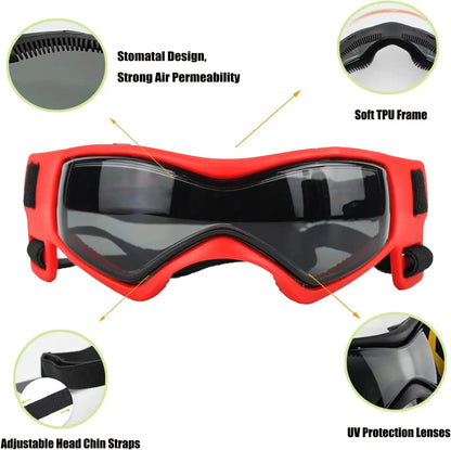 Small Breed Dog Goggles: UV Sunglasses with Windproof Soft Frame - Adjustable Straps for Small/Medium Dogs and Puppies