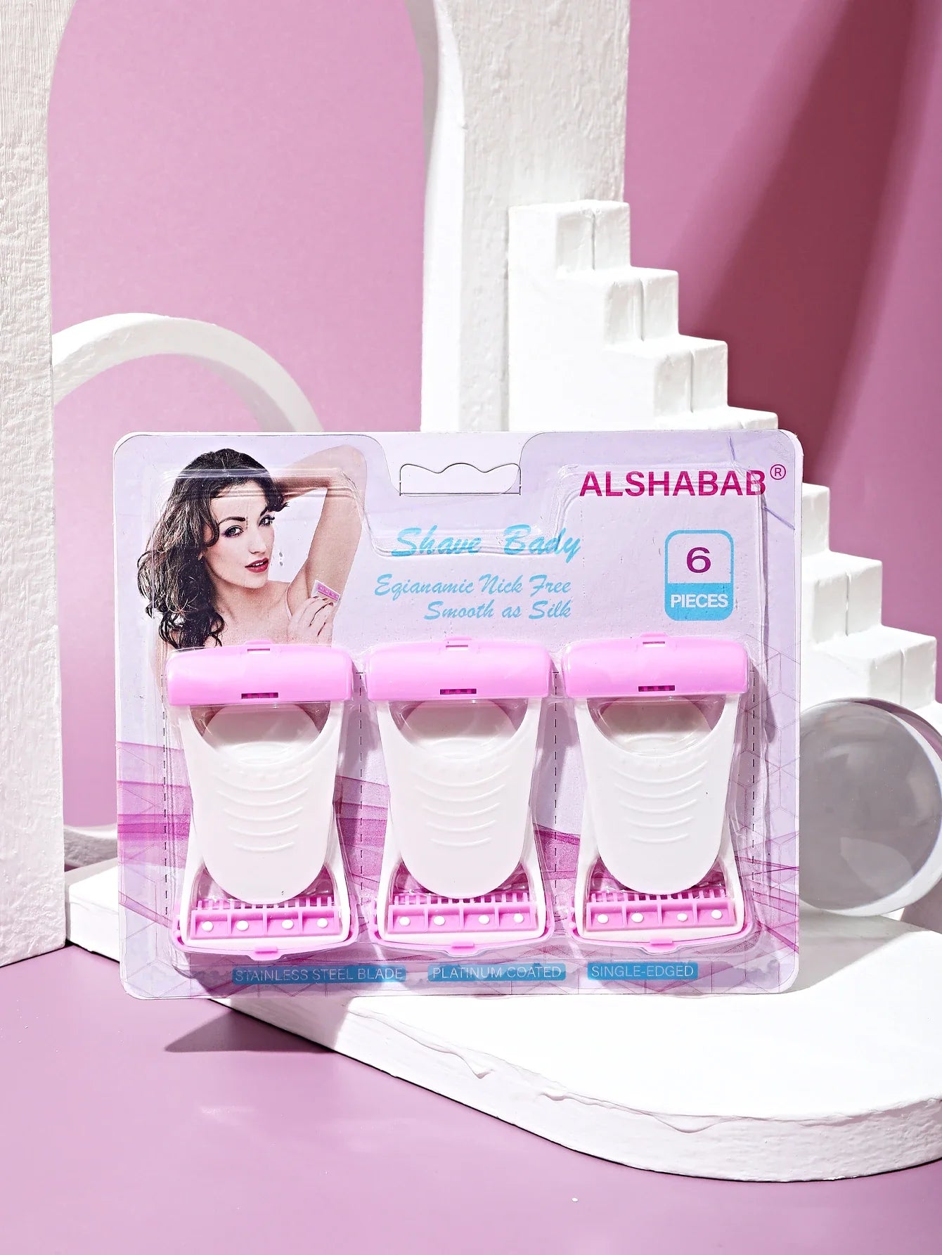 ALSHABAB 6PCS Disposable Razors for Women — Pink 1-Blade Manual Shaver for Body & Bikini Hair Removal