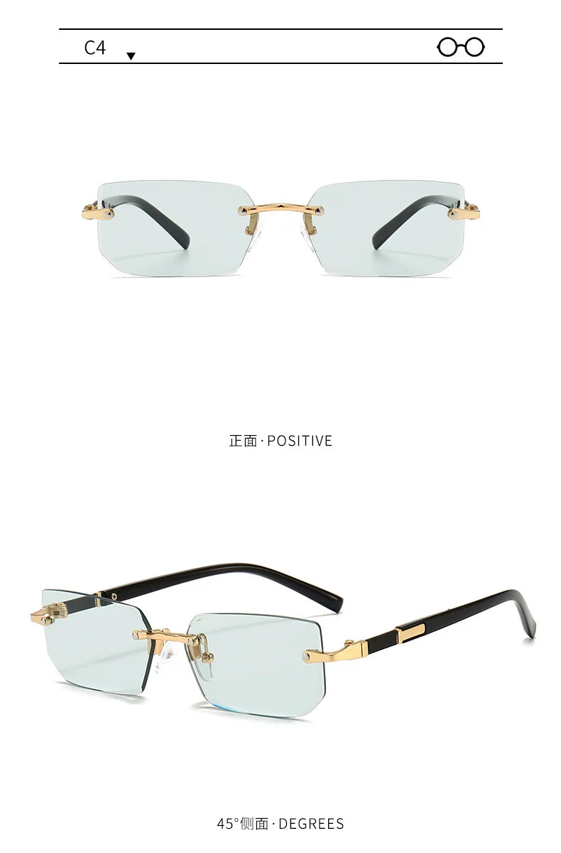 Rimless Rectangle Sunglasses — Fashion Small Square Shades for Men & Women, Summer Travel Eyewear