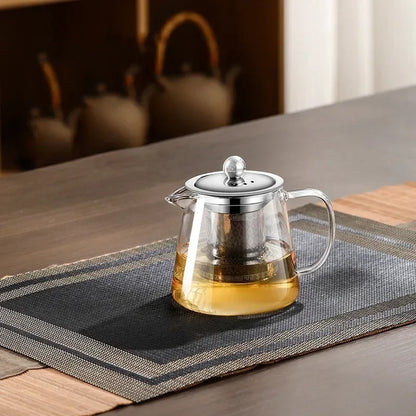 450ml-950ml Heat-Resistant Glass Teapot – Stainless Steel Tea Strainer Infuser, Flower Kettle for Kung Fu Teaware, Puer & Oolong Tea