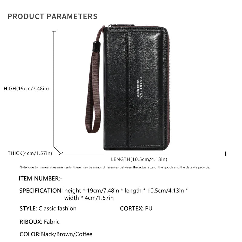 Men's PU Leather Zipper Wallet – Large Capacity Clutch Bag with Phone Holder, Card Slots & Coin Pocket