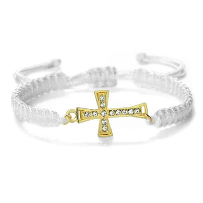 Crystal Cross Pendant Bracelet - Red & Black Braided Prayer Rope Jewelry Gift for Men & Women