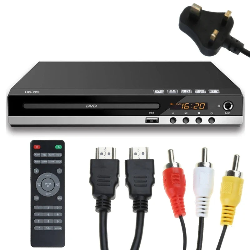 DVD Player VCD CD Multimedia Machine – HDMI-Compatible with AV Output, Remote Control & AV Cable