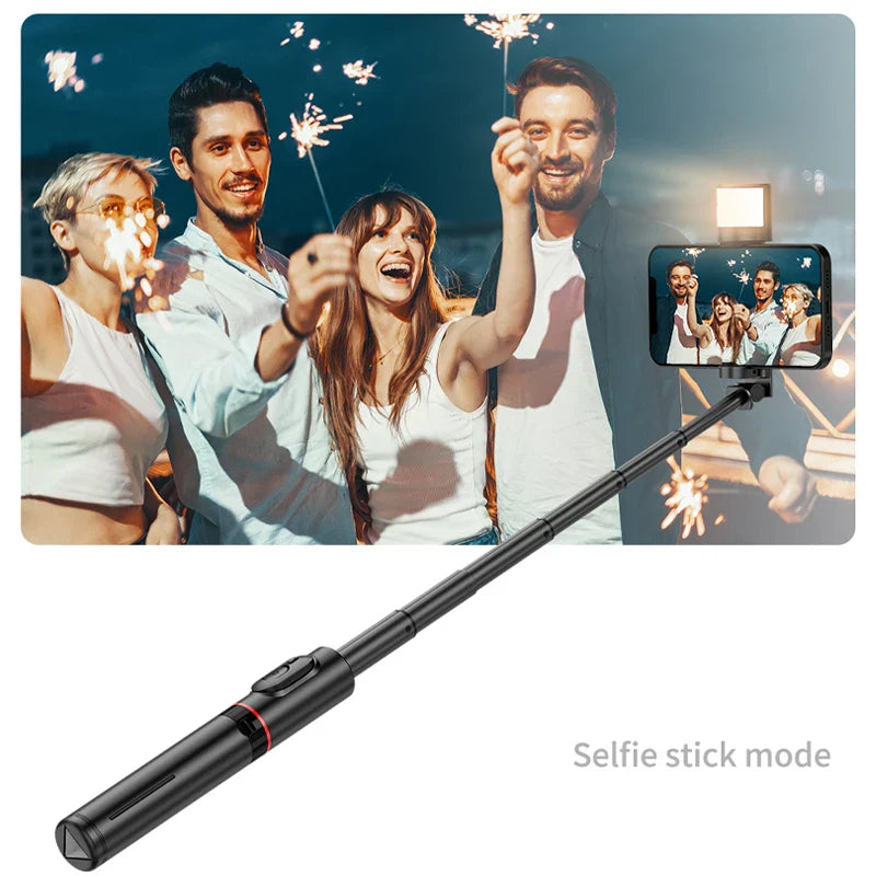 Roreta Portable Wireless Bluetooth Selfie Stick Tripod with Fill Light – Telescopic for iPhone 13, Huawei, Xiaomi & Android Phones