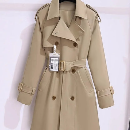 Women’s Trendy Trench Coat – Spring Autumn Slim Mid-Length Double-Breasted Belted Windbreaker