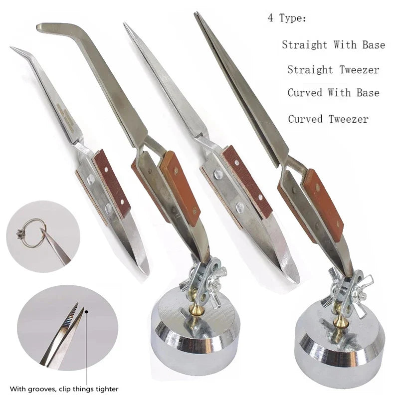 Self-Locking Jewelry Soldering Tweezers Set – Curved & Straight Rebound Precision Welding Repair Tool