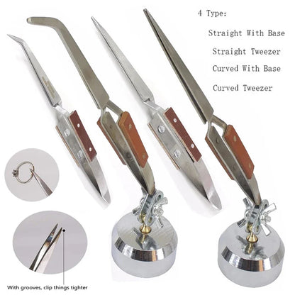 Self-Locking Jewelry Soldering Tweezers Set – Curved & Straight Rebound Precision Welding Repair Tool