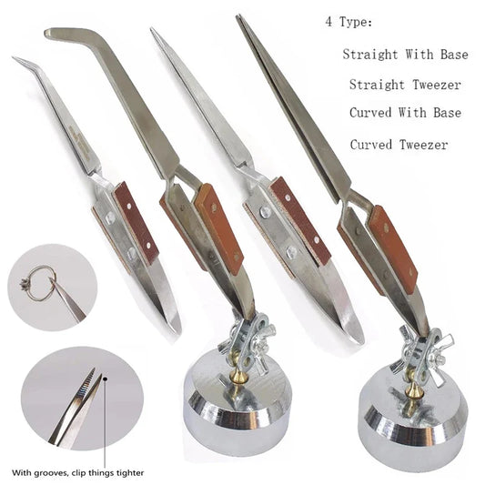 Self-Locking Jewelry Soldering Tweezers Set – Curved & Straight Rebound Precision Welding Repair Tool