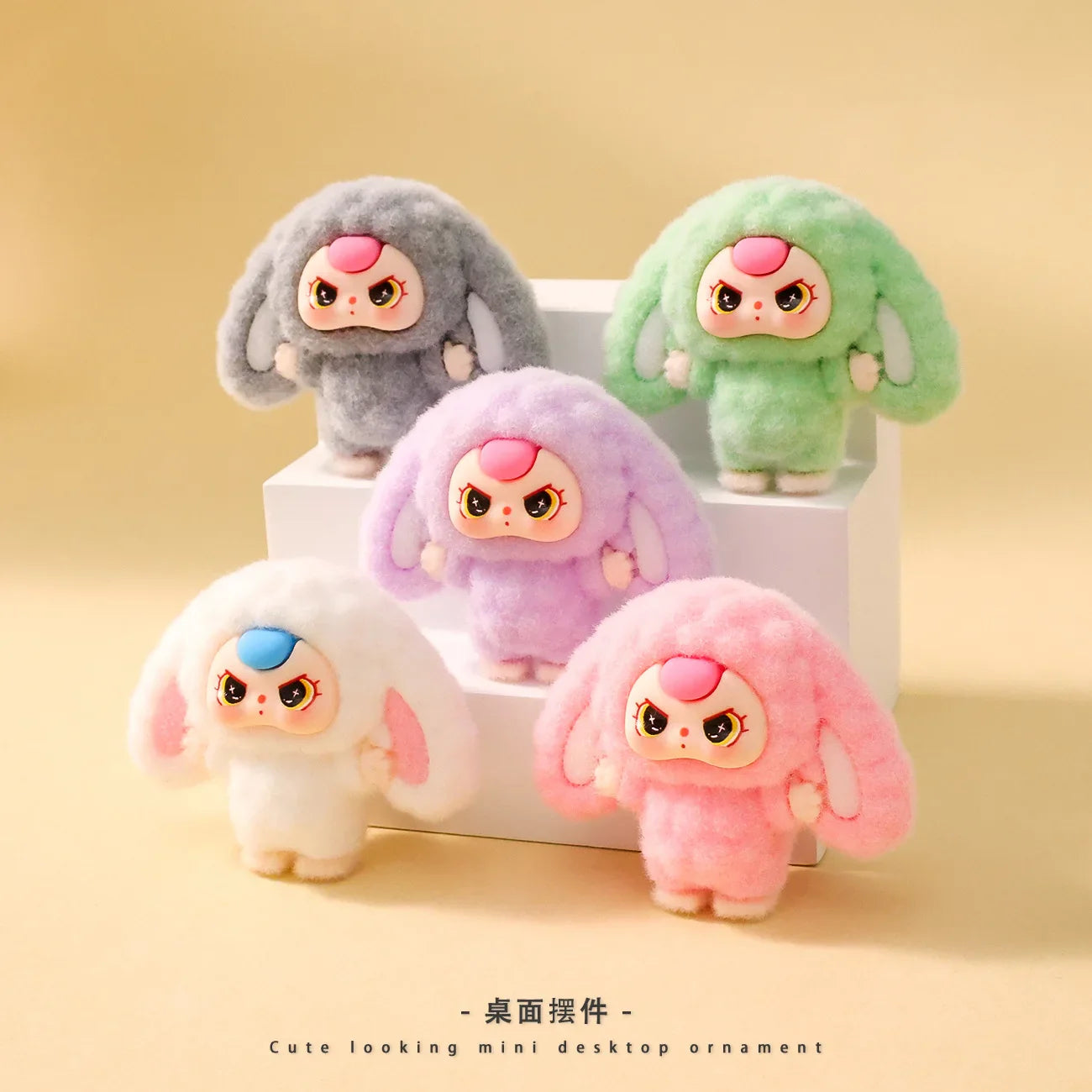 10PCS Cartoon Baby Three Flocking Blind Box – Cute DIY Doll Keychains & Desktop Decorations, Kids’ Small Ornaments Gift