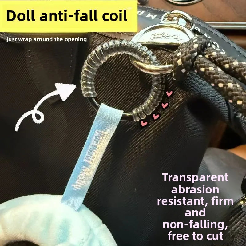 Labubu Anti-Drop Silicone Keychain — Colorful Winding Rope with Protective Ring, Fixed Safety Buckle