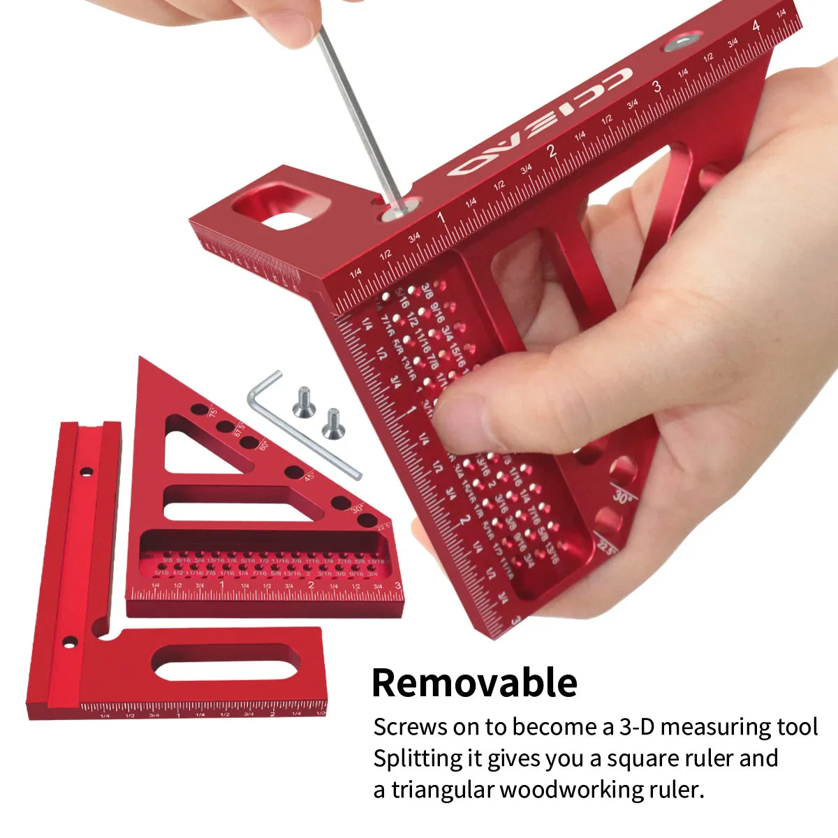 Imperial 3D Multi-Angle Measuring Ruler – 45/90 Degree Aluminum Alloy Woodworking Square Protractor for Engineers & Carpenters