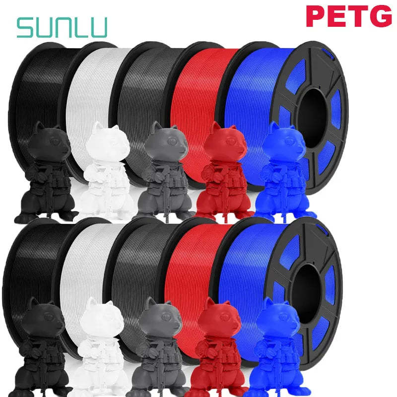 SUNLU 10KG 3D Printer Filament Set – 1.75mm PLA, PETG, PLA+ & Clear, 10 Rolls x 1KG Neatly Wound for 3D Printers & 3D Pens