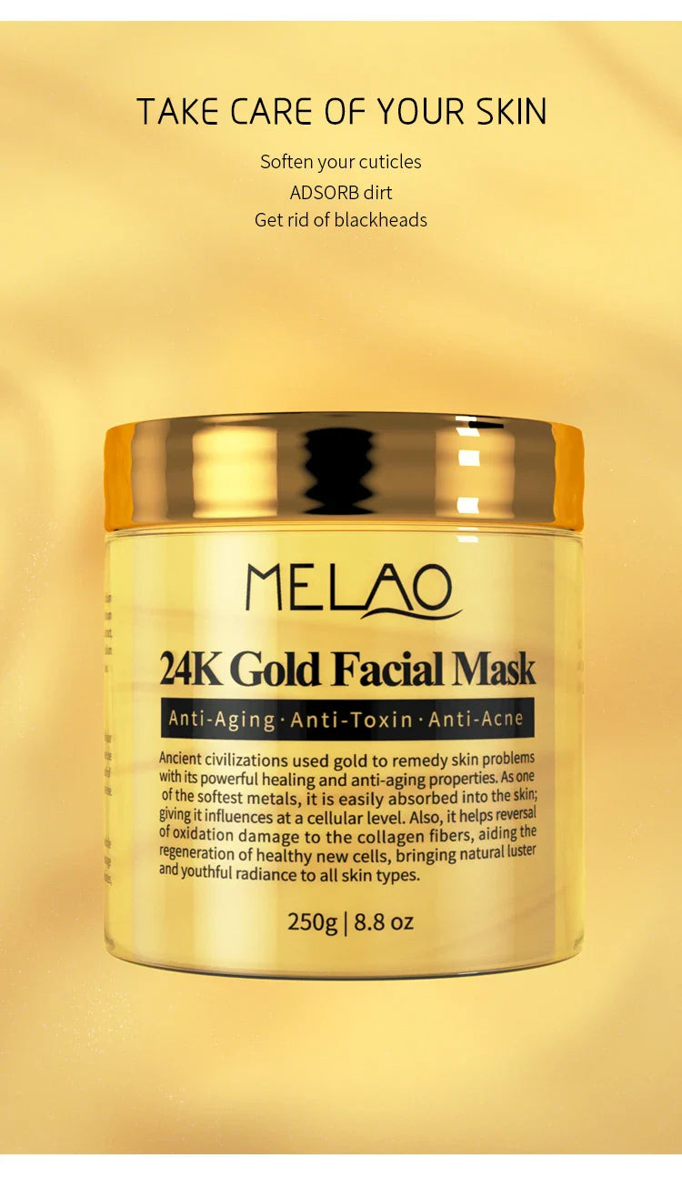 MELAO 24K Gold Collagen Face Mask – Moisturizing & Brightening Facial Treatment for Glowing Skin