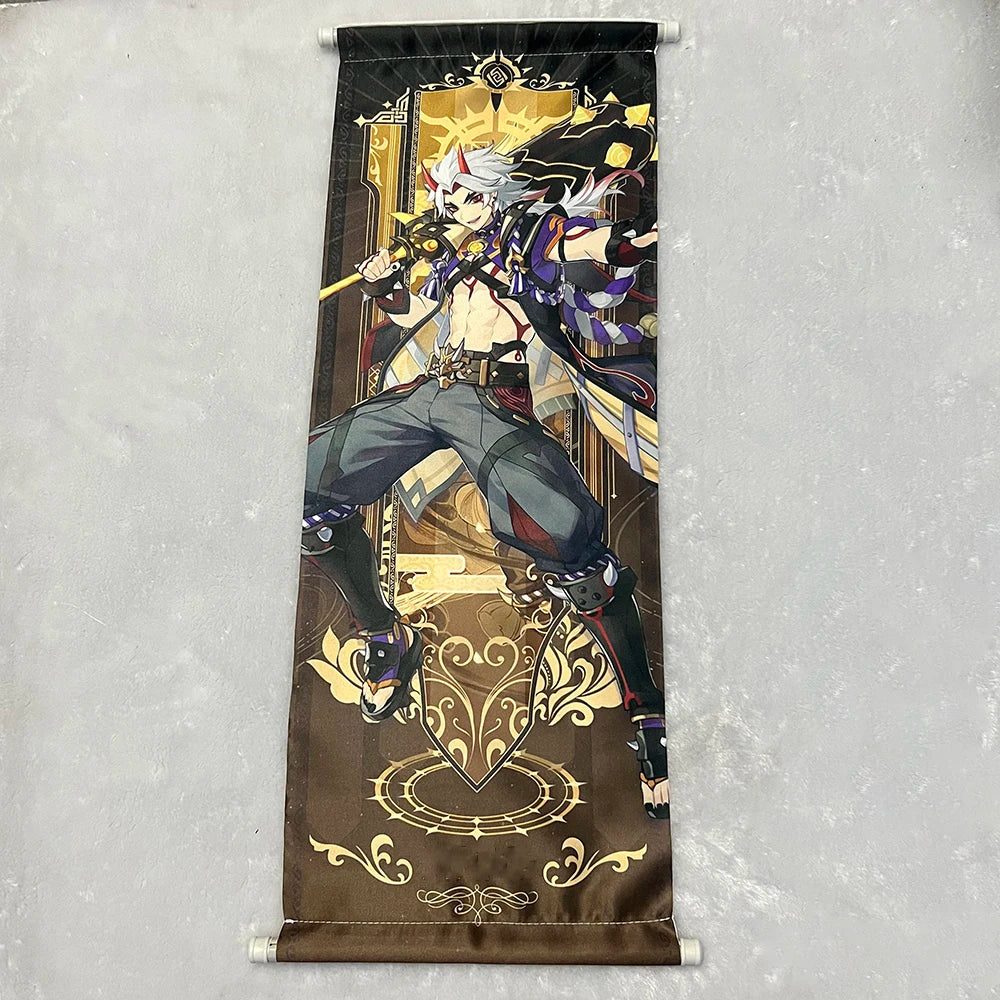 Hot Game Impact Scroll Canvas – Cartoon Heroes Wall Hanging Poster for Cosplay, Halloween, Xmas Decor & Gifts