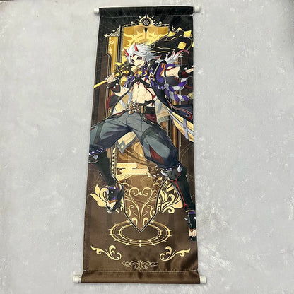 Hot Game Impact Scroll Canvas – Cartoon Heroes Wall Hanging Poster for Cosplay, Halloween, Xmas Decor & Gifts