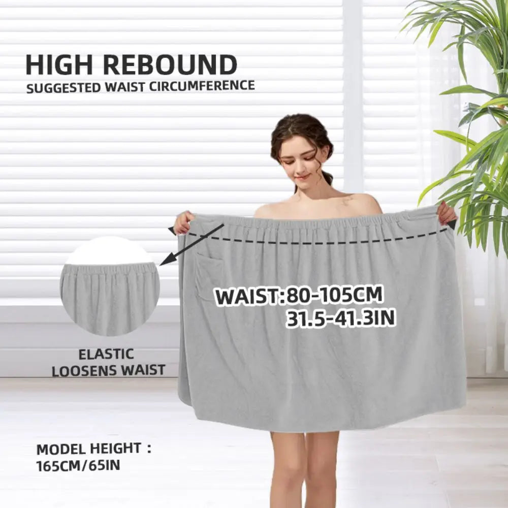 Absorbent Microfiber Bath Wrap Towel — Spa Shower Robe with Elastic Top, Solid Color