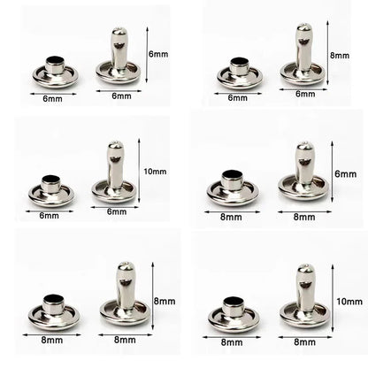 100 Sets Metal Double Cap Round Rivets 6-8mm – Nail Spike Studs for Leather Craft, Shoes, Bags & DIY Accessories