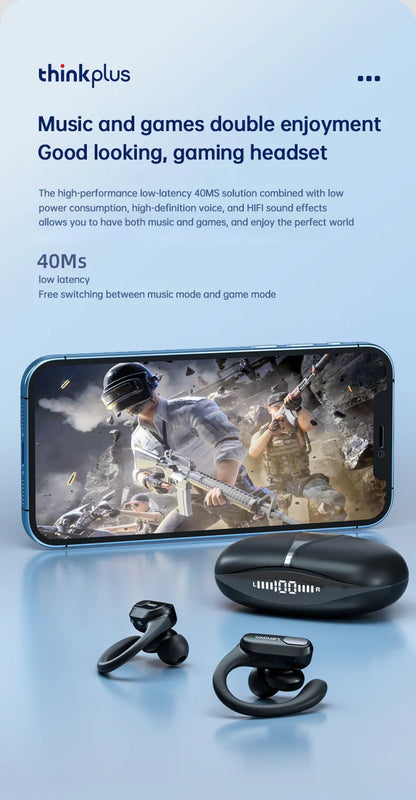 Lenovo XT80 Sports Wireless Earphones — TWS Bluetooth 5.3, HiFi Stereo, LED Power Display, Built-in Mic Headphones