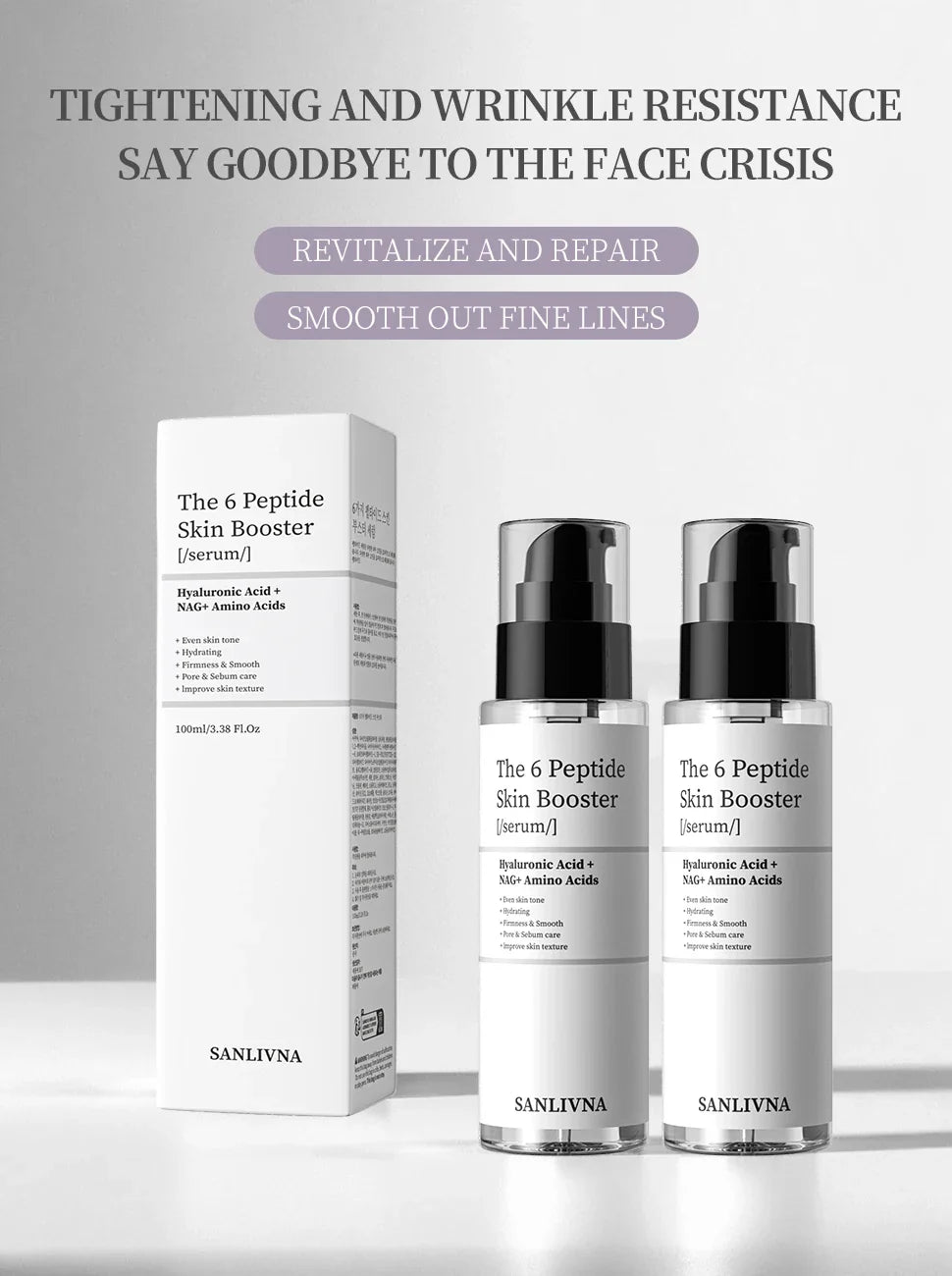 6 Peptide Essence Facial Skin Care Set — Collagen Anti-Aging, Brightening, Moisturizing & Nourishing Treatment