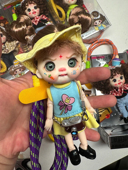 Mini Labbu Pocket Doll – Jointed Blythe-Style Boy & Girl Doll for Girls, Rainbow Ball Mobile Phone Decoration